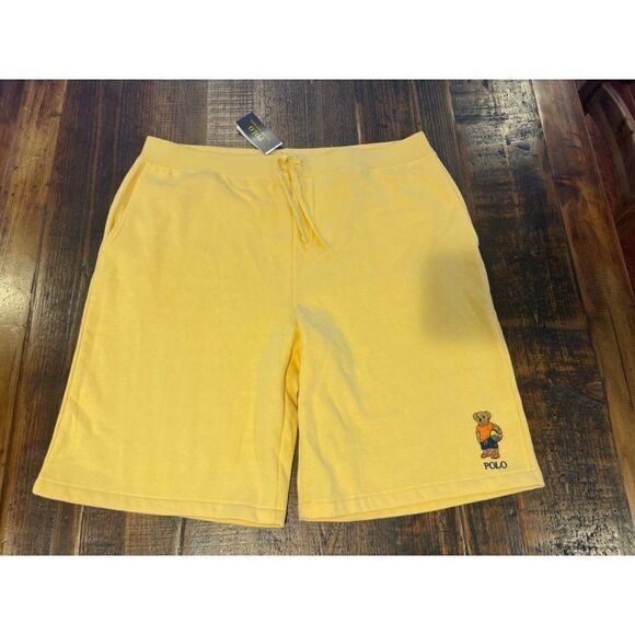 Polo Ralph Lauren Mens Beach Bear Yellow Fleece Shorts Big & Tall 2XLT